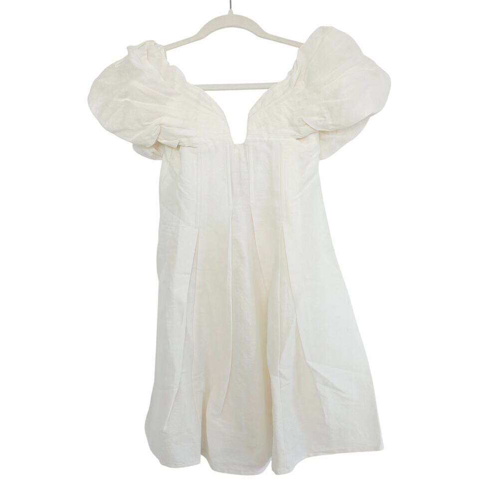 Cult Gaia Lissett Mini Dress Off White Cream Puffy Sleeve Fit & Flare Medium - Picture 4 of 11